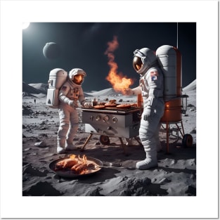 Two astronauts having a BBQ Posters and Art